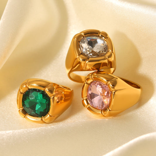 18K Gold Stainless Steel Inlaid Zircon Ring Female Non-fading Ring Ins Wind Titanium Steel Jewelry Casting Ring