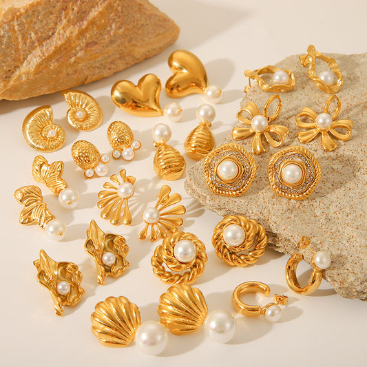 Fashion High-end Pearl Earrings 18K Gold Stainless Steel Earrings for Women, Light Luxury Titanium Steel Earrings