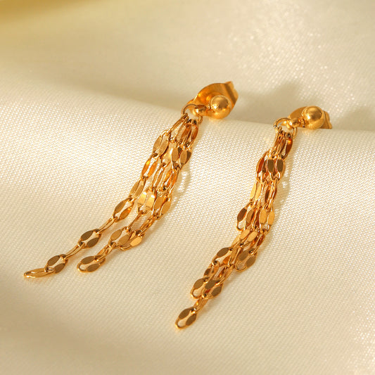 Stainless Steel Lip Chain Tassel Earrings, Luxurious and High-end Ear Jewelry, Made of Titanium Steel, Non-fading Earrings