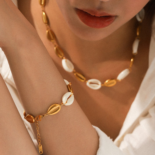 Stainless Steel Shell Necklace for Women, Non-fading Necklace, Light Luxury, Versatile Titanium Steel Bracelet, Niche High-end Jewelry